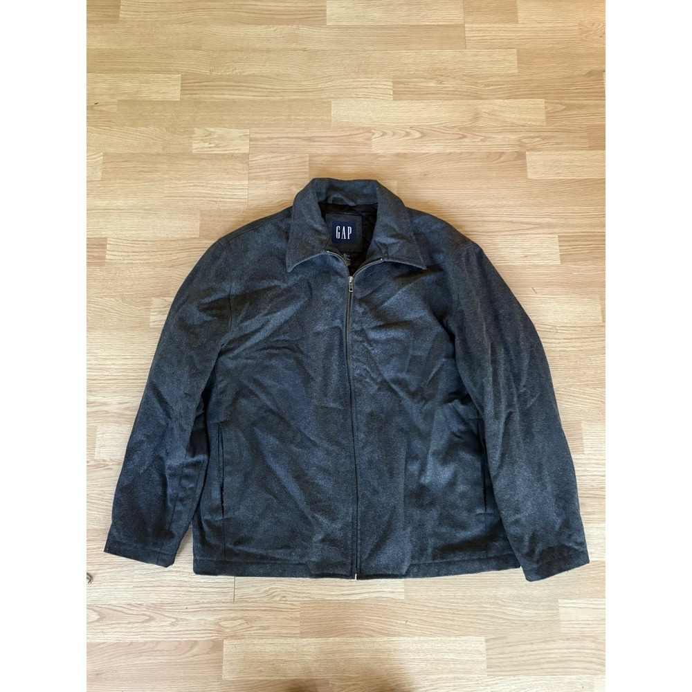 Vintage GAP Wool Bomber Jacket Mens Large Brown Full Zip Y2K Quilt Lined Coat